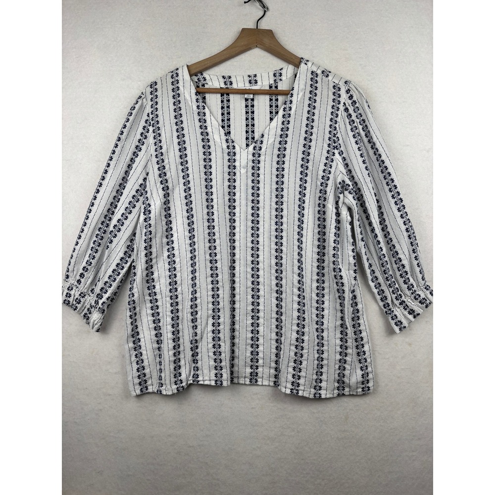 Croft‎ and Barrow Blouse Womens XL Floral Stripe V Neck Ruffle Boho